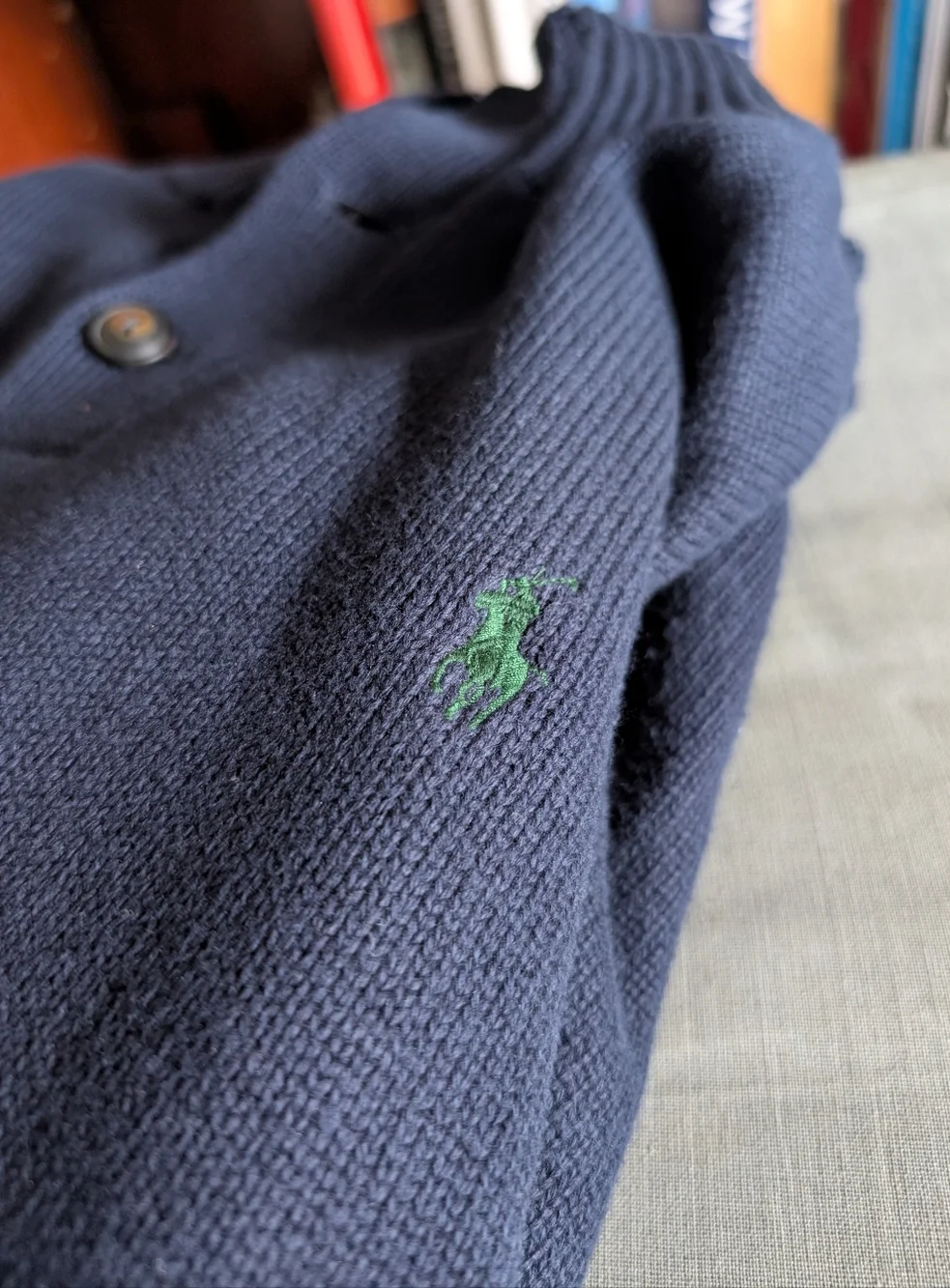 Ralph Lauren Navy Cotton Knit Polo-Style Pullover Sweater Large